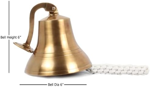 Antique Brass Wall Mounted Nautical Bell - 6 Inch Hanging Bell for Ships and Christmas Decor