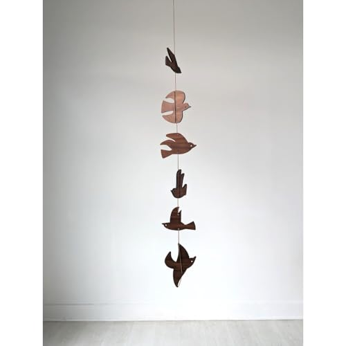 Walnut Birds in Flight Kinetic Mobile Handmade Solid Wood Decor