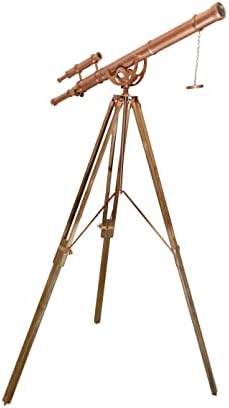 Vintage Handmade Brass Telescope with Wooden Tripod