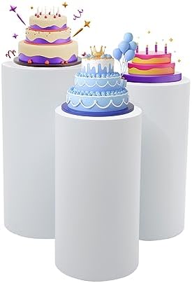 White Cylinder Pedestal Stand for Party 3Pcs Display Plinth