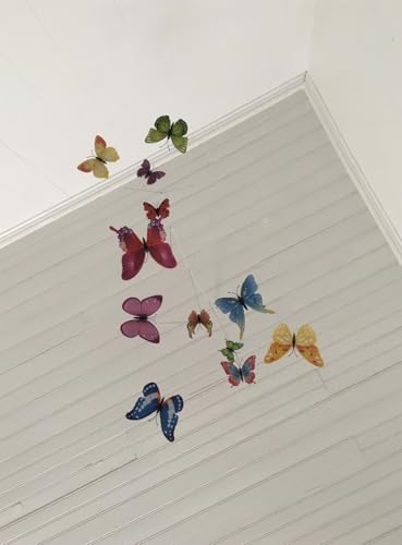 Hanging Butterfly Mobile - 12 Colorful Plastic Butterflies - Kinetic Decor for Baby Room and Home