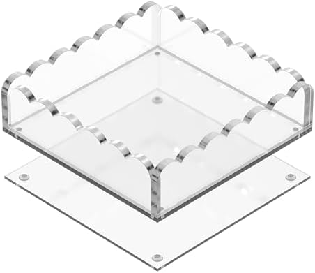 8 x 8 Scalloped Acrylic Tray with Magnetic Mat - Clear Photo Display Jewelry Organizer
