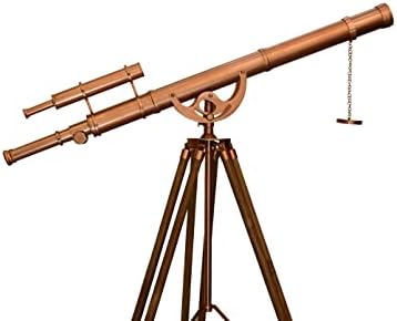 Vintage Handmade Brass Telescope with Wooden Tripod