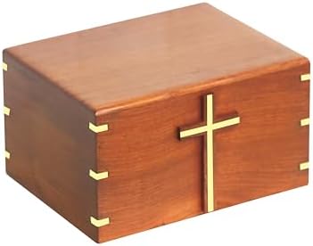 Solid Wood Cremation Urn with Brass Cross