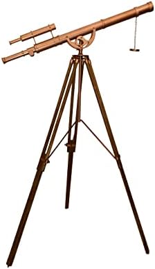Vintage Handmade Brass Telescope with Wooden Tripod
