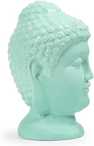 Ceramic Buddha Head Statue Green Religious Home Decor