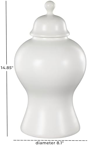 Deco 79 White Ceramic Decorative Jar with Lid and Ball Knob