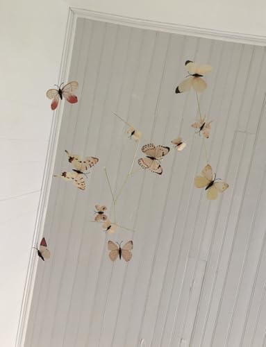 Butterfly Hanging Mobile for Room Decor 12 Floating Butterflies in Neutral Tones