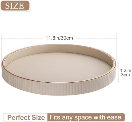 GORESE Round Decorative Tray 12 PU Leather Serving Tray for Coffee Table and Home Decor