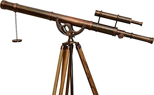 Vintage Double Barrel Telescope with Adjustable Wooden Tripod 1
