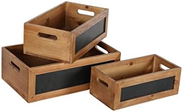 Set of 3 Rustic Wood Storage Crates with Chalkboard Handles