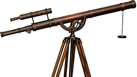Vintage Double Barrel Telescope with Adjustable Wooden Tripod 1
