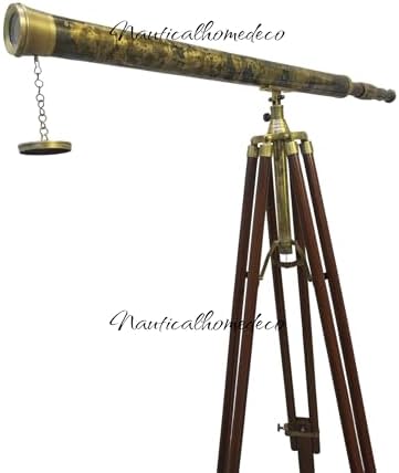 Nautical Home Decor Handmade Vintage Brass Telescope with Wooden Tripod Stand