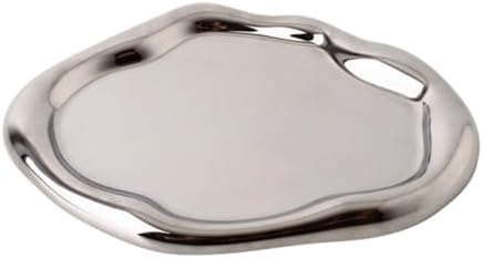 CHENDECOR Silver Ceramic Vanity Tray Decorative Organizer