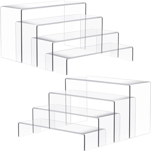 2 Sets 8 Pc Acrylic Risers Display Stand for Retail Desktop Shoe Showcase Jewelry Funko Pop Figures