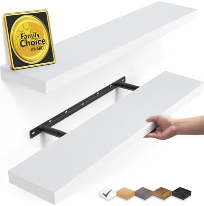 BAYKA Floating Shelves Set of 2 Rustic White Wood Wall Shelves for Home Use