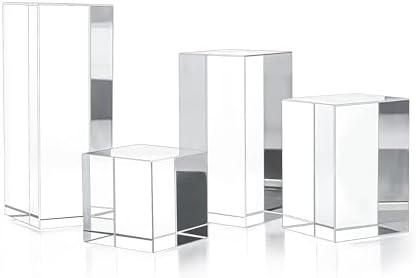 ZEERSHEE 4pcs Clear Glass Display Blocks for Collectibles Art Crafts