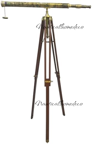 Nautical Home Decor Handmade Vintage Brass Telescope with Wooden Tripod Stand