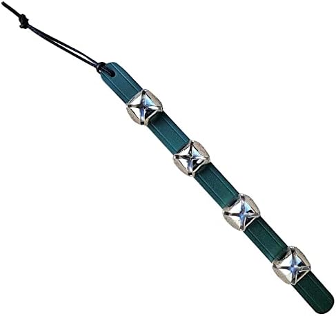 RRD Hanging Sleigh Bells for Door - Silver Christmas Bell with Green Leather Strap