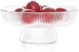 INSETLAN Clear Glass Fruit Bowl with Ribbed Design
