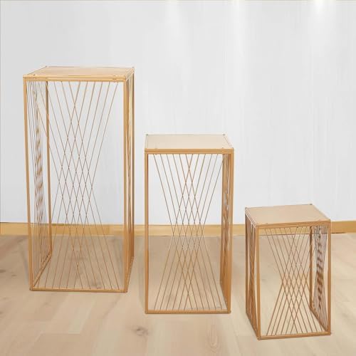 Efavormart Set of 3 Gold Metal Rectangular Pedestal Stands