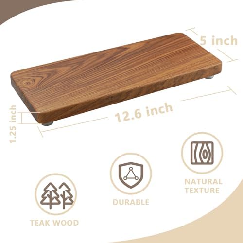 126x5 Solid Teak Wood Riser Tray - Farmhouse Organizer with Non-Slip Base