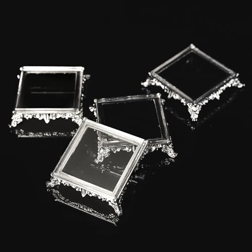 ZEERSHEE 4 Piece Crystal Square Display Base with Metal Feet