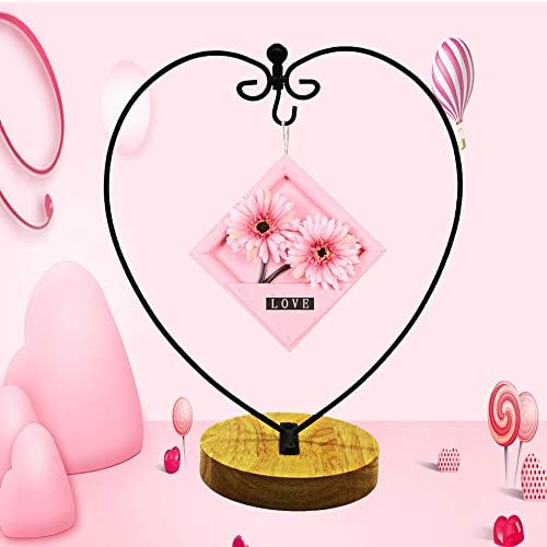 Heart Shape Ornament Display Stand for Hanging Glass Terrarium Wood Base