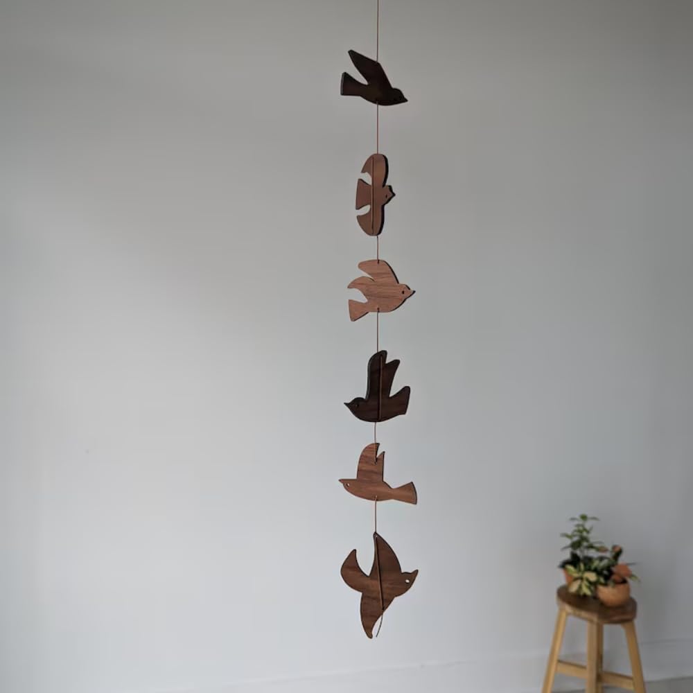 Unique Wooden Birds Flight Hanging Mobile 30 Inch