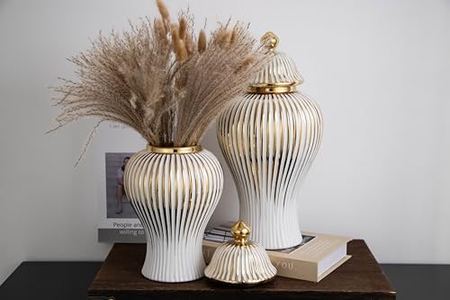 White Ceramic Ginger Jar with Lid Storage Jar