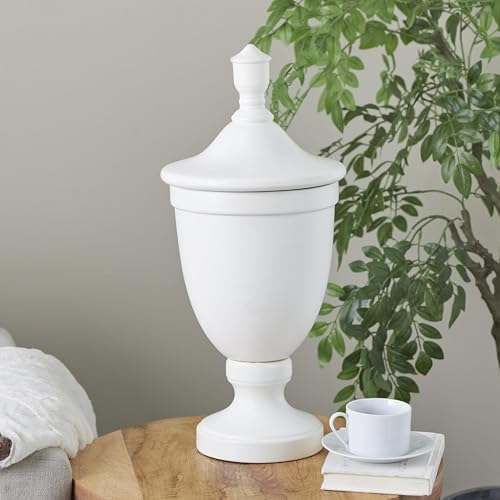 Deco 79 White Ceramic Fluted Urn Decorative Jar with Lid