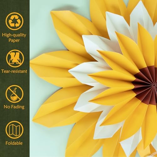 PAPER JAZZ Yellow Sunflower Folding Fans Decor Set