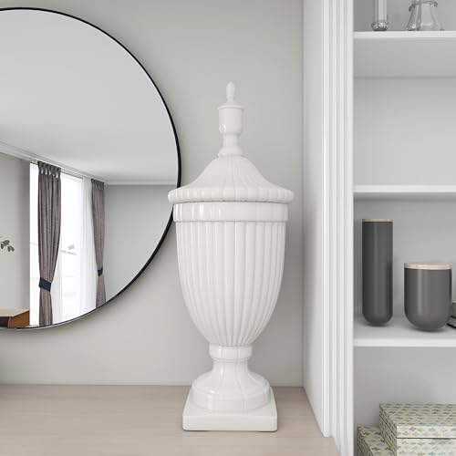 Deco 79 White Ceramic Decorative Urn with Lid