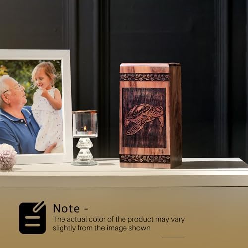 Turtle Wooden Urn for Adult Human Ashes - 14 Inch
