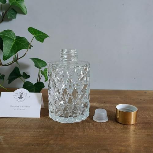 Hosley Set of 4 Mid Century Modern Glass Diffuser Bottles Gold 4 Inch High