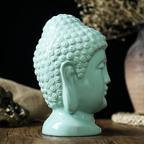 Ceramic Buddha Head Statue Green Religious Home Decor