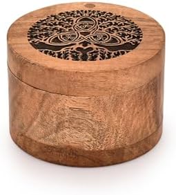 BHAVATU Acacia Wood Decorative Urn 35x35x25 Inch