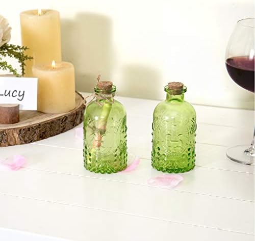 MyGift Vintage Embossed Green Glass Diffuser Bottle Set of 2