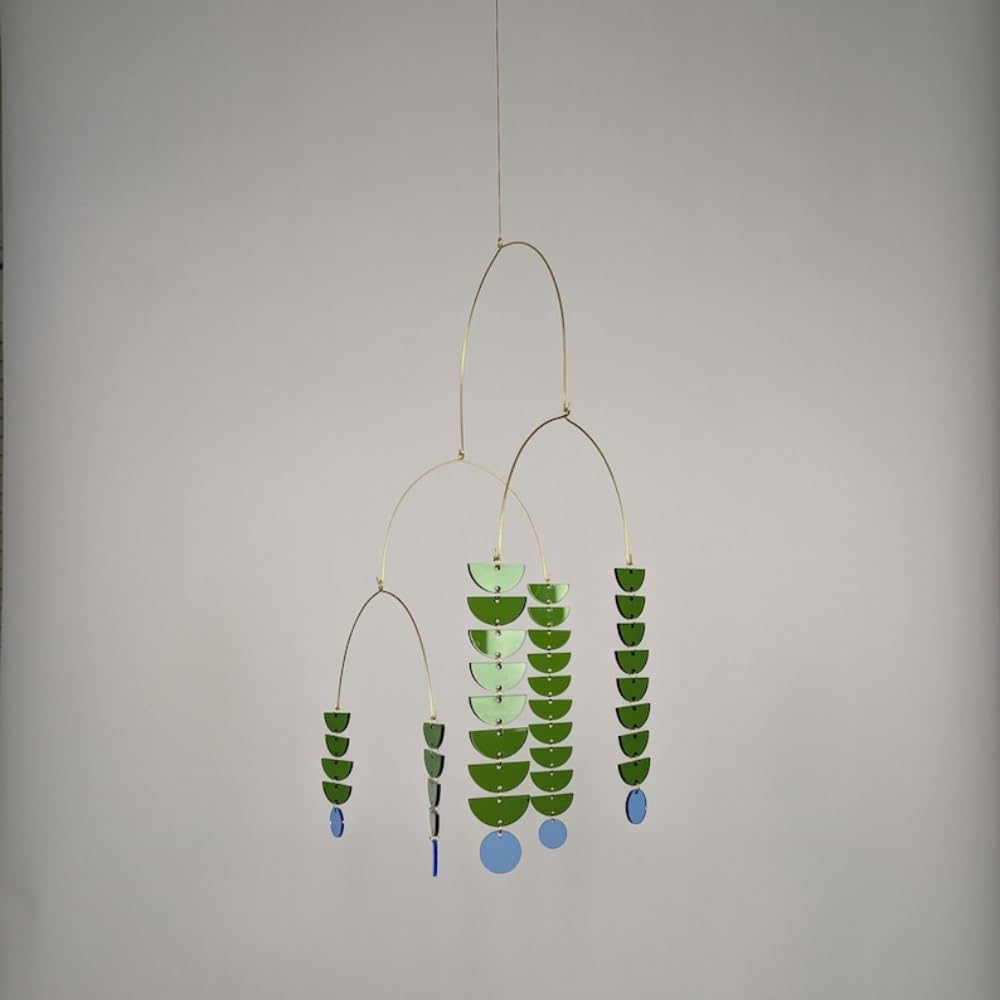Brass and Cobalt Blue Leaves Mobile - 17W x 20H x 17D
