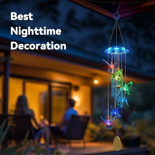 Hummingbird Solar Wind Chimes for Outdoor Decor