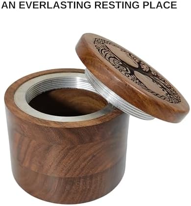 Handcrafted Wooden Urn with Tree of Life Engraving 1