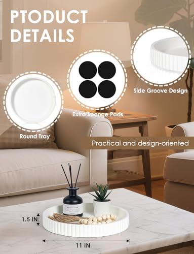 Baemin Concrete Coffee Table Tray 11 Inch White Round Serving Tray