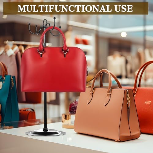 4 Pcs Metal Adjustable Height Purse Display Stand with 4 Hooks Black