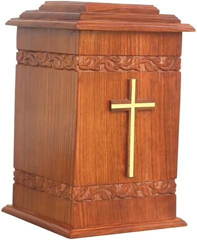 Wooden Urn Box for Adult Ashes Brass Cross Urns Decorative Handmade Urn