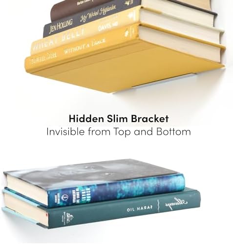 Floating Invisible Bookshelf Wall Mounted Set of 4 - Aluminum - Convert Books into Shelves