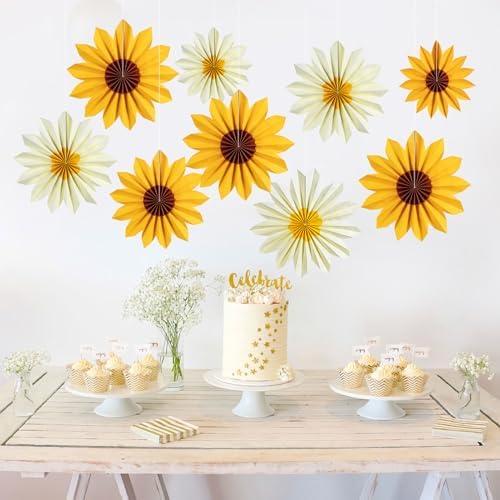 PAPER JAZZ Yellow Sunflower Folding Fans Decor Set