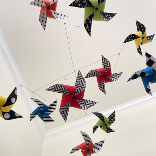 Colorful Wire and Cardstock Mobiles - Handmade Kinetic Sculpture