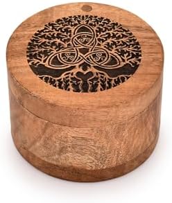 BHAVATU Acacia Wood Decorative Urn 35x35x25 Inch