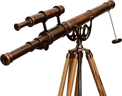 Vintage Double Barrel Telescope with Adjustable Wooden Tripod 1