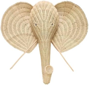WorldBazzar 32 Inch Rattan Elephant Head Sculpture